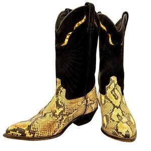 VTG Code West Black Leather & Faux Snake Skin Cowboy Boots, Women's 8.5 M